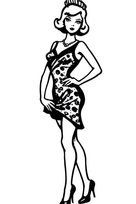 evmig, alsel, drawing, woman in a short evening dress, abstract_background, ultra detailed face, a head of a beautiful female goddess, cartoon bone, in stockings, dynamic pose, high -heeled shoes, ((ultra detailed dress)), <lora:Style_MiG-10:1>