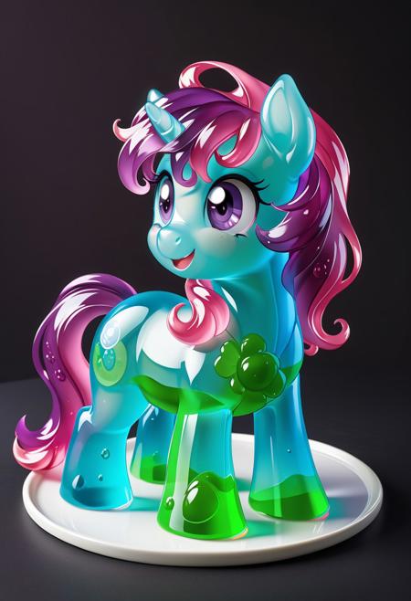 my little pony, 
BREAK	
score_9, score_8_up, score_7_up,masterpiece, best quality, newest, absurdres, highres, 2024, 2023,perfect face,perfect eyes, solo,detailed, 
BREAK
pony made of Jello
BREAK 
Wobbly Jello Pony, Blue body, Purple mane, (transparent Body and head made of JELLO:1.5)
((male))
BREAK 
,dynamic pose, simple background, Jello_molds