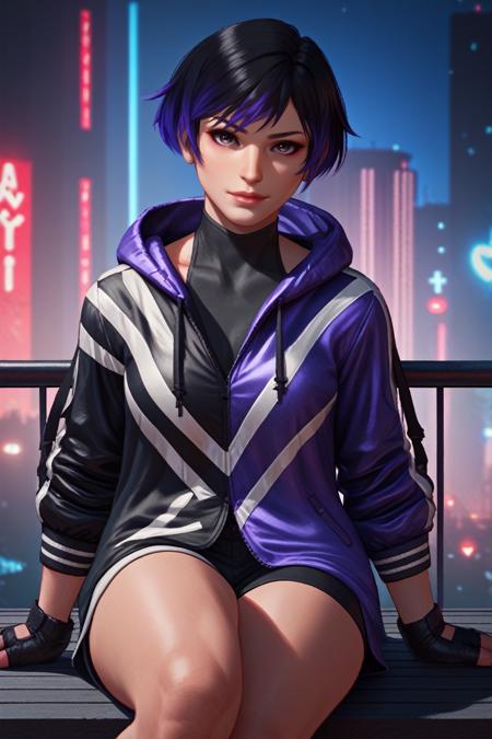 TKReina, 1girl, black hair, purple hair, multicolored hair, short hair