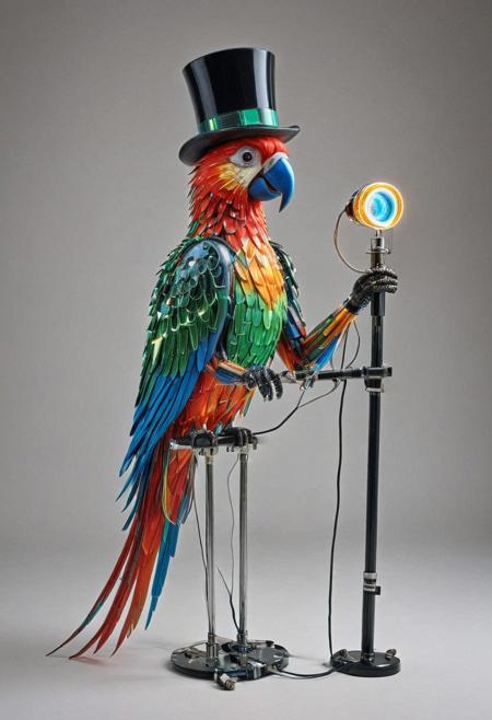 embedding:lazmpos, Transistors, LED, colorful LED lights, RGB lights, red green and blue parrot, art deco, top hat, cane, monocle,RetroBG
