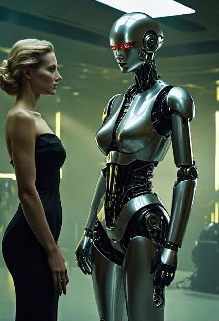 an automated cyber-android mates with a female victim, surreal masterpiece by (Ferdinand du Puigaudeau,Stephen Youll, Patrice Murciano)