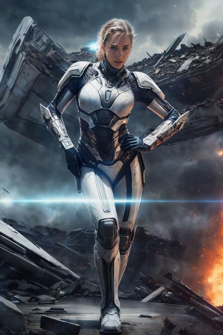 <lora:NeoFuturisticTech:0.6>((beautiful woman)) wearing a neotech armor, sleek, explosive pose, expressionism, movie still, hyper detailed, intricate design, insanely detailed, fine details, scifi, in a destroyed city, frontal illumination, <lora:add_detail:0.6>