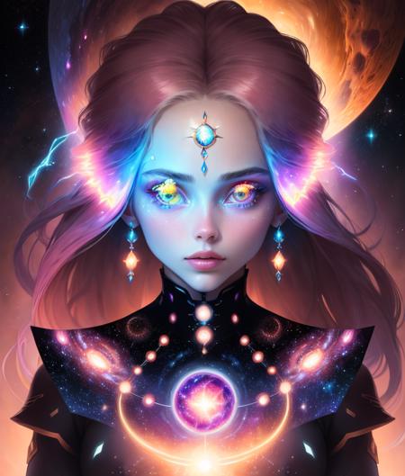 ultra realistic photo portrait of Scarlett Leithold cosmic energy, colorful, painting burst, beautiful symmetrical face, nonchalant kind look, realistic round eyes, tone mapped, intricate, elegant, highly detailed, smooth, sharp focus, illustration, dreamy magical atmosphere, 4k, 8kr, <lora:lora_3DToonRV11:1>