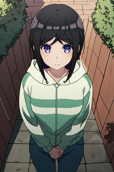 extremely detailed 8K wallpaper,
masterpiece,best quality,1girl,solo,nice hand,good hand, 
<lora:Chihiro_Hashima_v1:1>, Chihiro_Hashima,green-white hoodie,jeans,from above, detailed eyes,high res eyes,perfect eyes,pupils,outdoors,