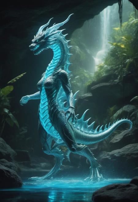 ((((translucent)))) and bioluminescent glass. liquid plasma, female humanoid dragon, full body dynamically posed, transparent ((xray art)), background tropical, water fall, illustration, extreme detail, digital art, 16k, ultra hd, oil painting, adult fantasy,sci-fi, bold colors, illustration, beautiful, cinematic lighting, highly detailed, , hyper-realistic, hyper-detailed, airbrush art, Bernie, ultra hd, realistic, vivid colors, highly detailed, UHD, perfect composition, beautiful detailed intricate insanely detailed octane render trending on artstation, 16k artistic photography, photorealistic concept art, soft natural volumetric cinematic perfect light, caustic reflections, heavy bokeh
