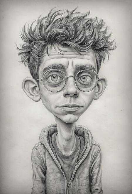 (Pencil Drawing:1.4) of exaggerated bored teen caricature, style of Alexander Jansson