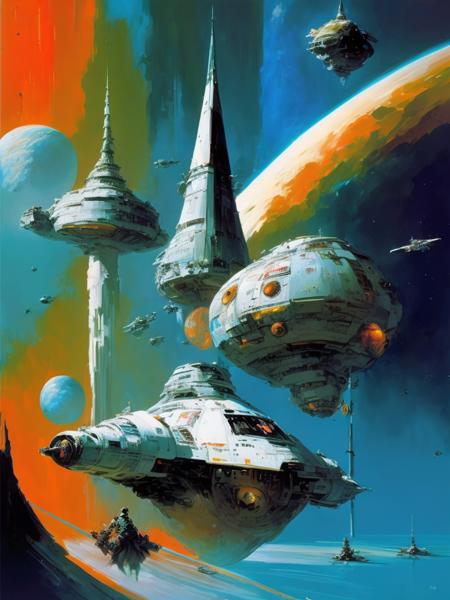 <lora:JohnBerkey:1>by John Berkey space station DS9, Star Trek, Deep Space Nine, floating in space, wormhole, Bill Sienkiewicz,