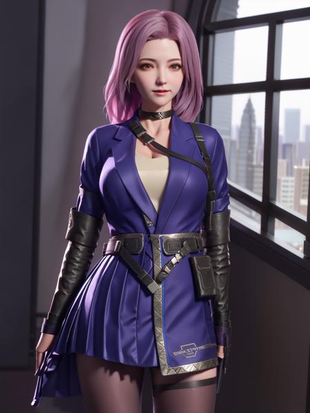 mature female,belt,pantyhose, arms behind back, cityscape,night,facial mark,close-up, indoors,window, 1girl,blush,skirt,pouch, jacket,belt pouch,thigh holster,  tight strap,looking at viewer, shirt,choker,arms behind back,standing,  <lora:yunyouyouV_20230706211611-000014:0.75>,