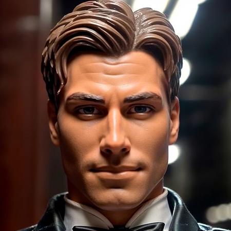 face portrait of maxsteel person using a tuxedo, in blade runner, professional photography, high resolution, 4k, detailed photo,  <lora:maxsteel_52650:1>