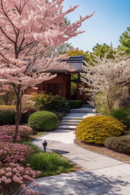 <lora:JJsJapanese_Graden:.6>,masterpiece, best quality,Landscape, scenery, outdoors, building, tree, sky, real world location,  grass, bush, flower, city, water, lawn, sidewalk,sakura, dawn, day, 
RAW photo, subject, 8k uhd, dslr, soft lighting, high quality, film grain, Fujifilm XT3