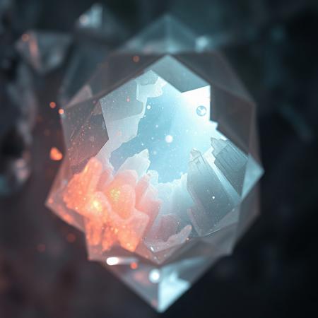 A cinematic extreme macro view plunging into the core of a mystical gemstone, revealing an impossible, surreal landscape within its facets. A miniature, forgotten nebula of soft, swirling stardust glows with an ethereal, dreamy light, illuminating crystalline structures like lost architecture. Mysterious, soft god rays pierce through a gentle haze, creating an atmosphere of profound and silent wonder, as if looking into a captured dream.