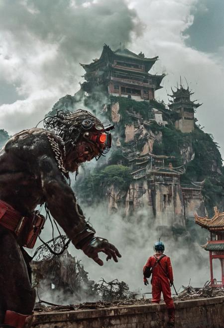 hyper realistic, day, 35mm film, editorial, high fashion, 2023, In this bizarre landscape,  epic, atompunk, raypunk, watermark, signature, worst quality, low quality, fenliexl,  awe-inspiring, radiant, rural china, towering building over head,  their peaks veiled in mist.precious stones,  intricate details, natural lighting, volumetric the headset A black and white illustration of an angry coach, arguing, bent over in frustration, holding towel, with lightning and clouds swirling around him in all its glory. swirlysci-fi red intricately detailed, complex, elegant, expansive, fantastical, film photography style,  medium grain, FRESHIDESH Moebius comic book