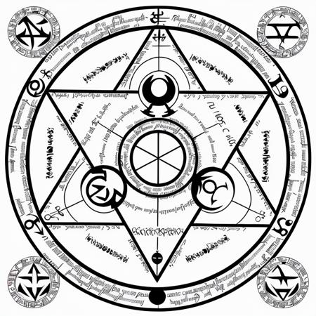 nvjobmagiccircle magic summoning circle, demonic, infernal portal, inscriptions, symbols, white background, black and white, simple, symmetrically