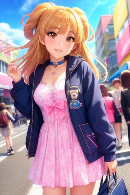 (/RIKA JOUGASAKI/:1.2) <lora:RIKA_JOUGASAKI v2:0.85> , 1girl, solo,  masterpiece, neckline, band, beautiful eyes, Street, day, moody sky, best quality, digital ink, anime style