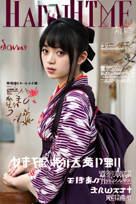 (Japanese magazine cover:1.35) solo, japanese clothes, black hair, hakama, bow, kimono, hair bow, purple bow, hakama skirt, skirt <lora:basyamichiV6C:0.95> (photo realistic:1.45),HDR,DOF, 70mm slow shutter speed (bokeh1.25), cinematic scenes, complex cinematic lighting , (Chiaki Kuriyama:1.25) (Kanna Hashimoto:1.25) (marilyn monroe:1.25) (emma watson:1.25) dollsyatoAmix (stand up:1.2) (makeup)(make up)