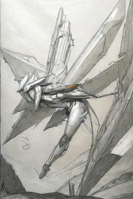 (pencil drawing art:1.5), 2d artwork, line art, cenptual art, a flying mecha-cyber woman, cybernetics,  <lora:Llebbeuswoods
:1.5>, (seductive pose), aviation