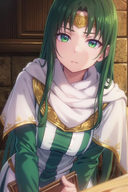 marisamarilis, <lora:maris amarilis-lora-nochekaiser:1>,
maris amarilis, long hair, (green eyes:1.5), green hair, circlet,
BREAK gloves, fingerless gloves, dress, white dress, capelet, cape, scarf, white scarf, long sleeves,
BREAK indoors, castle,
BREAK looking at viewer, (cowboy shot:1.5),
BREAK <lyco:GoodHands-beta2:1>, (masterpiece:1.2), best quality, high resolution, unity 8k wallpaper, (illustration:0.8), (beautiful detailed eyes:1.6), extremely detailed face, perfect lighting, extremely detailed CG, (perfect hands, perfect anatomy),