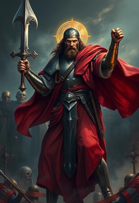 Jesus Christ, fladder in heavy armor, wielding a zweihander, about to cleanse infidels
Dark fantasy style