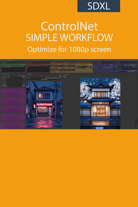 ControlNet simple workflow SDXL | UPSCALE | LORA | CIVITAI Metadata v1.0
