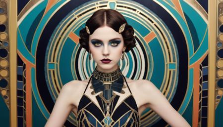 art deco style, full body photo of a 18yo girl, heavy make up, well-litt, , model face, by tim burton,
geometric shapes, bold colors, luxurious, elegant, decorative, symmetrical, ornate, detailed
