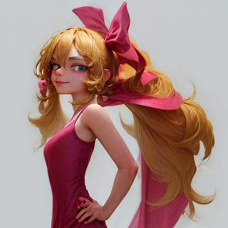 (masterpiece:1.4), (best quality:1.4), (high resolution:1.4), 20yo, adult, HelgaPataki, sassy smile, twintails, blonde hair, pink ribbon, ((very oversized long pink dress:1.2)), hair bow, ((detailed face:1.2)), ((detailed eyes:1.2)), tall, slim, wide hips, solo, 1girl, face focus <lora:add_detail:1.1> <lora:HelgaPataki:0.9>