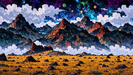 Venture into a realm where majestic mountains and expansive desert plains are interwoven with subtle hints of sacred geometry, evoking an air of mystery and cosmic wonder. A deep, immersive psychedelic atmosphere inspires adventure, as vivid, hallucinatory visions ripple through the terrain. Intricate details and fluid animations seamlessly blend with realistic textures, creating a mesmerizing landscape that feels both boundless and authentically grounded.