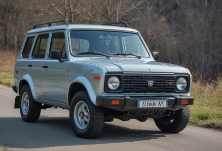 intricate detail, chromatic aberration, realistic, detailed ,cyprealism, (masterpiece:1.2, best quality, ridiculous resolution, ultra detailed), realistic, picture, super realistic detail, detailed and clear, super realistic car model images (( Lada Niva, super innovative, fantastic look )) , high quality 8K, perspective, panorama, detailed, detailed and clear