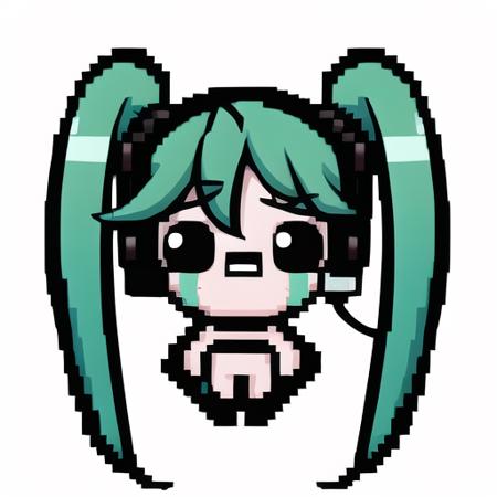 bol\(R\), solo, cry,long hair, twintails, aqua hair, very long hair, headset, green hair, thighhighs,full body