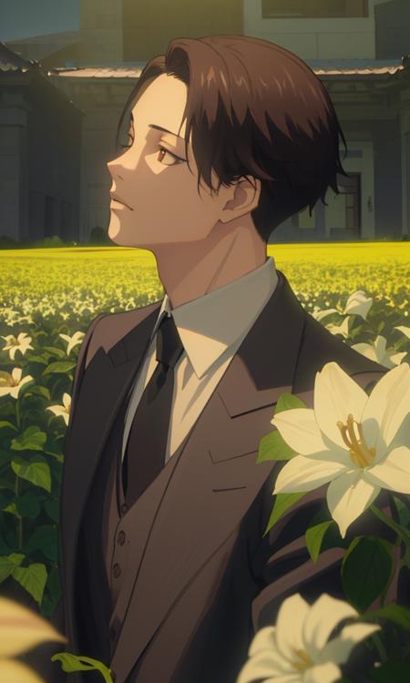 sanhao,1male,black suit,flower field,day,masterpiece, best quality,  (((masterpiece))),(((bestquality))),((ultra-detailed)),(illustration),(detailedlight),((anextremelydelicateandbeautiful)),dramatic_shadow,ray_tracing<lora:sanhao-v2:0.9>