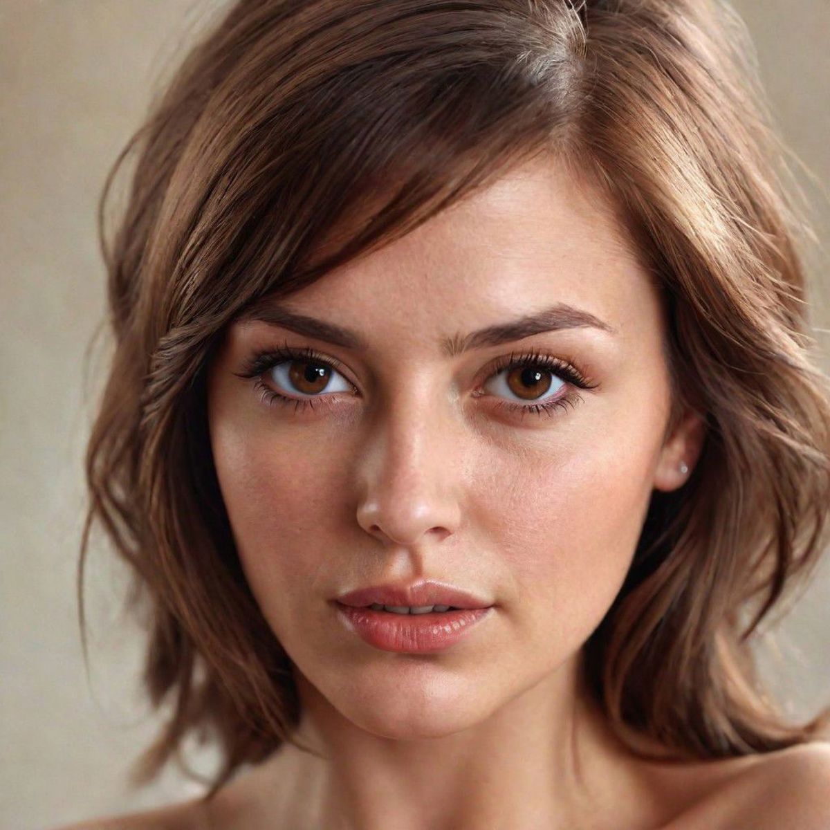 photorealistic portrait of a brown haired woman who is very sexy and cute