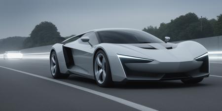 futuristic car, (sharpness:1.3), (dynamic strong geometry), (sharp edge), (clean flat surface), strong ratio, long wide led light, high quality, best quality, thin head light,