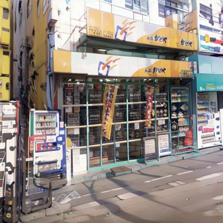 best quality, ultra-detailed, illustration,
kamadoya, storefront, scenery, poster (object), bicycle, ground vehicle, outdoors, shop, road, vending machine, street, sign, building, real world location, realistic, photo (medium), photo background
 <lora:kamadoya_SD15_V1:1>