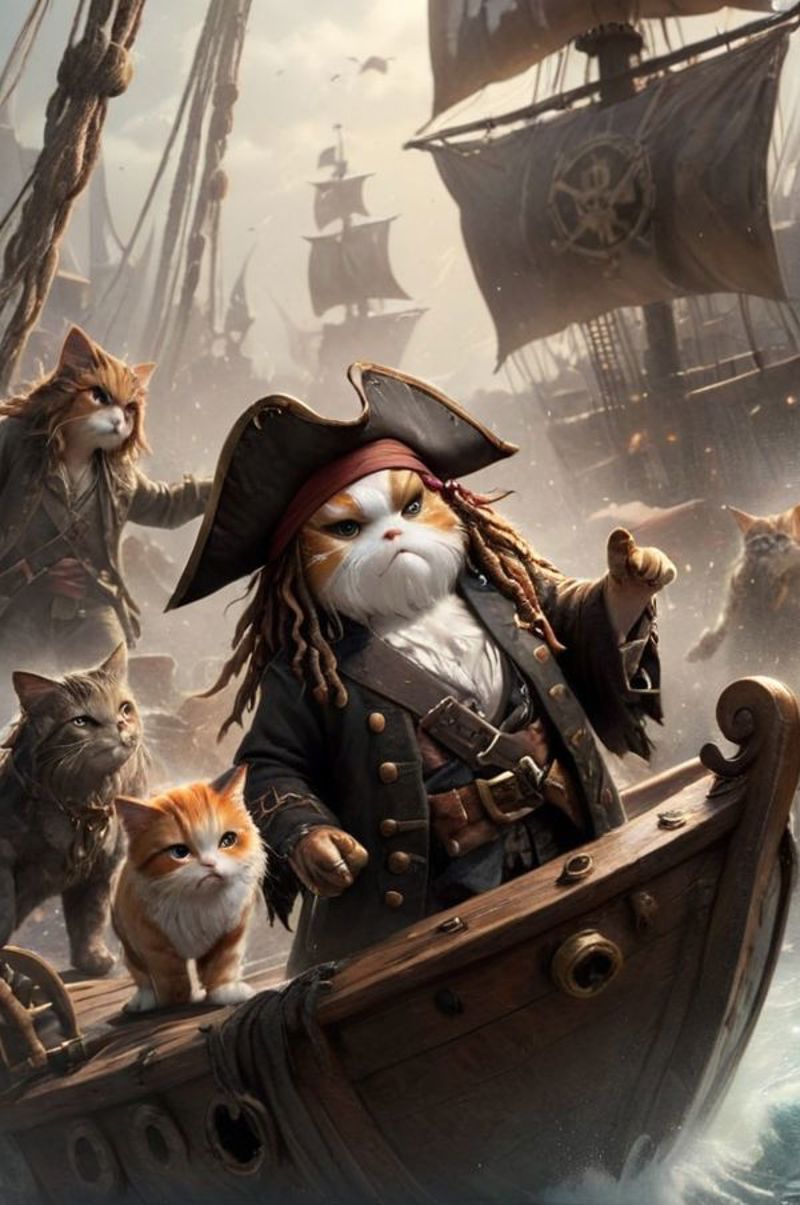 A Pirate Cat and his Cat Pirate Crew