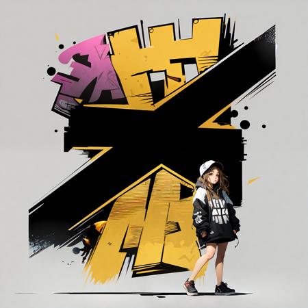 best quality,8k,raw UHD,1girl,street skater look,graffiti，design on white background,