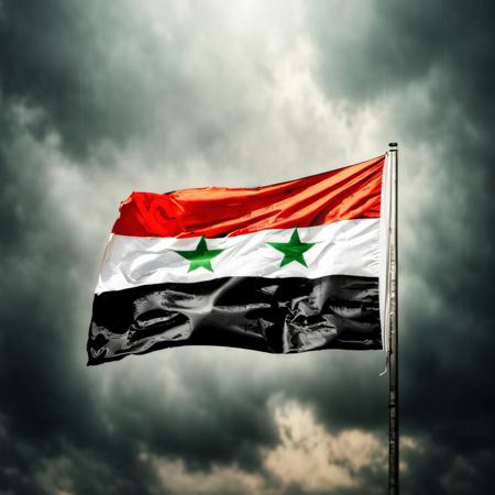 the Syria  flag,SyriaFlag,Hyperrealistic,Hyperdetailed,realistic,masterpiece,best quality,ultra realistic,High Detail,<lora:AsiaFlags01-000002:1>,Cinematic Lighting,in winter,rain,rainy days,cloudy,city,cityscape,street,