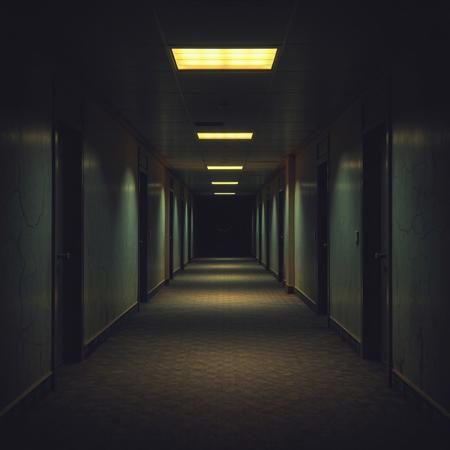 A liminal space of an endless corridor, stretching far beyond what the eye can perceive. The dim, yellowed overhead lights flicker sporadically, casting uneven glows along the worn-out carpet and cracked walls. The air is thick with an unnatural stillness, the kind that makes every footstep sound too loud, too real—like an intrusion in a place you were never meant to be.
The doors lining the walls are all identical, featureless, and eerily shut. No handles. No signs. Just dead ends disguised as exits. The deeper you look down the corridor, the less real it seems—the walls subtly shifting, the lights stretching, bending, as if the hallway itself is alive.
Then you notice it.
Deep within the shadows, just beyond the last flickering light… something watches. A grin. Too wide. Too sharp. Floating in the darkness, motionless yet unbearably present. It doesn’t blink. It doesn’t move. But it knows you see it.
And with each flicker of the light… it gets closer.