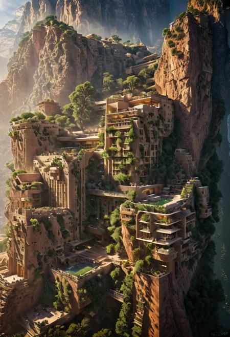 (The colonial city of the future, in the mist-filled Grand Canyon, on an unknown Earth-like planet, 2 moon on sky, Spaceship flight connects colonies, waterfulls:1.3), (Machu Picchu, a mountain settlement, incredibly spectacular:1.2), (Mario Botta:1.3), (avant-garde, future, reality, science fiction, photorealistic), (modern architecture:1.2), 
(Large Files, Ultra Realistic, 8K, 16k, FHD, HD, VFX, Perfect, Photography, composition, Architecture Sales Photography, Architecture Competition, Ultra High Resolution, Cinematography, High Resolution Image:1.1), (dramatic lighting, direct sunlight, ray tracing, clear shadow:1.2),  (real landscape:1.1), (blurred background:1.0), (urban background, more_details) ,
ac_neg1, great lighting, clear, hillscastel, extrusionbuilding, vertical