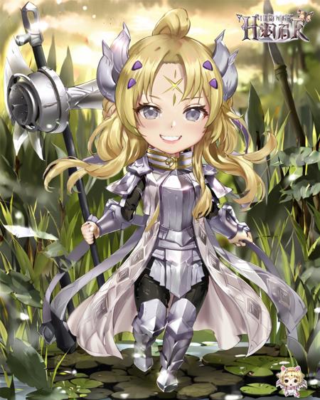 blonde hair,armor,facial mark