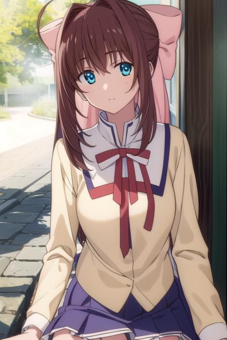 otomeasakura, <lyco:otomeasakura-lyco-nochekaiser:1>,
otome asakura, long hair, brown hair, bow, ahoge, hair bow, pink bow, blue eyes,
BREAK skirt, long sleeves, ribbon, school uniform, socks, kneehighs,
BREAK looking at viewer,
BREAK outdoors,
BREAK <lyco:GoodHands-beta2:1>, (masterpiece:1.2), best quality, high resolution, unity 8k wallpaper, (illustration:0.8), (beautiful detailed eyes:1.6), extremely detailed face, perfect lighting, extremely detailed CG, (perfect hands, perfect anatomy),