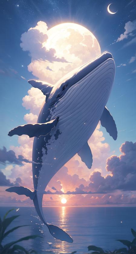 humpback, sun, cloud, sky, scenery, no humans, star (sky), horizon, ocean, sunset, starry sky <lora:humpback-pynoise-000007:1>