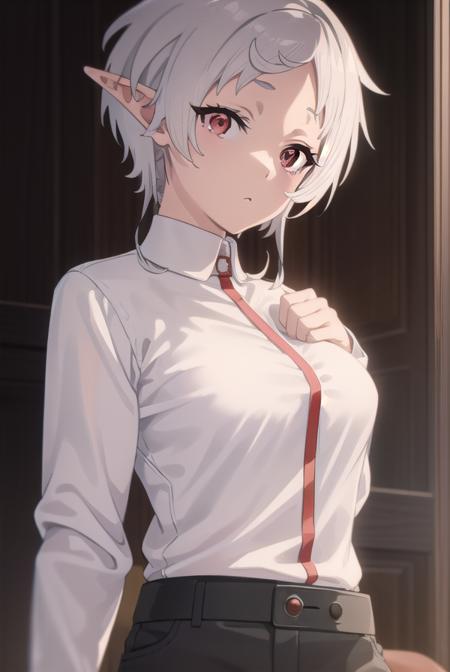 sylphy, <lyco:sylphys2-lyco-nochekaiser:1>, 
sylphy, short hair, ahoge, white hair, pointy ears, (red eyes:1.5), elf,
BREAK long sleeves, boots, pants, uniform, shirt, (white shirt:1.5),
BREAK indoors, library,
BREAK looking at viewer, (cowboy shot:1.5), 
BREAK <lyco:GoodHands-beta2:1>, (masterpiece:1.2), best quality, high resolution, unity 8k wallpaper, (illustration:0.8), (beautiful detailed eyes:1.6), extremely detailed face, perfect lighting, extremely detailed CG, (perfect hands, perfect anatomy),