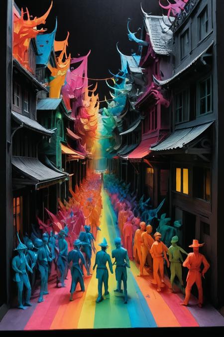 a gay pride parade,cinematic lighting,hard shadows,grimy,absurdres,insanely detailed,<lora:add-detail-xl:0.8>,chaos in the background,<lora:SDXLPaintSplash:0.8>,Colorsplash,