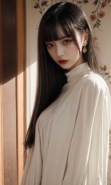 masterpiece, best quality, 8k, insane details, intricate details,
1girl, fashion photography, in style of angura keihime - cut, straight hairin a minimalist Misasakan roomred sweater
A mature facesideways glance, (cold attitude,eyeshadow,eyeliner:1.1),(red lips:1.5), (Mole under eye:1.3),
<lora:~Q?-QlN;Rhime cut:0.8>