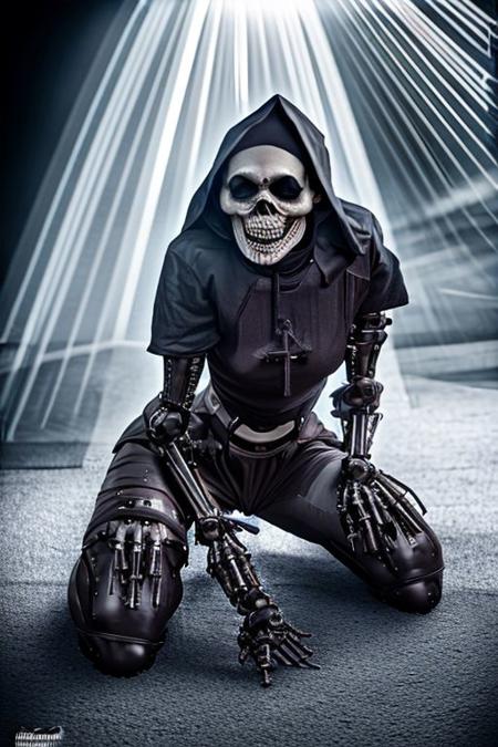 (futuristic:1.2), (horror:1.3), BREAK,
(bleak atmosphere:1.2), (dark:1.2), (night time:1.2), (full body:1.0), BREAK,
(kneeling nun:1.2),  (praying:1.4), (closed eyes:1.0), (mechanical legs:1.2), (mechanical arms:1.2), (blood:1.4), (torn clothes:1.2), (blood tears:1.0), (exhausted:1.0), (tired:1.0), BREAK,
(many crawling skeletons:1.2), (many undead creatures:1.2), (many unholy monsters:1.2), BREAK,
(god rays:1.2), (halo:1.2), (divine presence:1.0), BREAK,
(4k:1.2), (extreme resolution:1.2), (highly intricate:1.2), (studio quality:1.2), (extremely detailed:1.2), (beautiful and aesthetic:1.4)