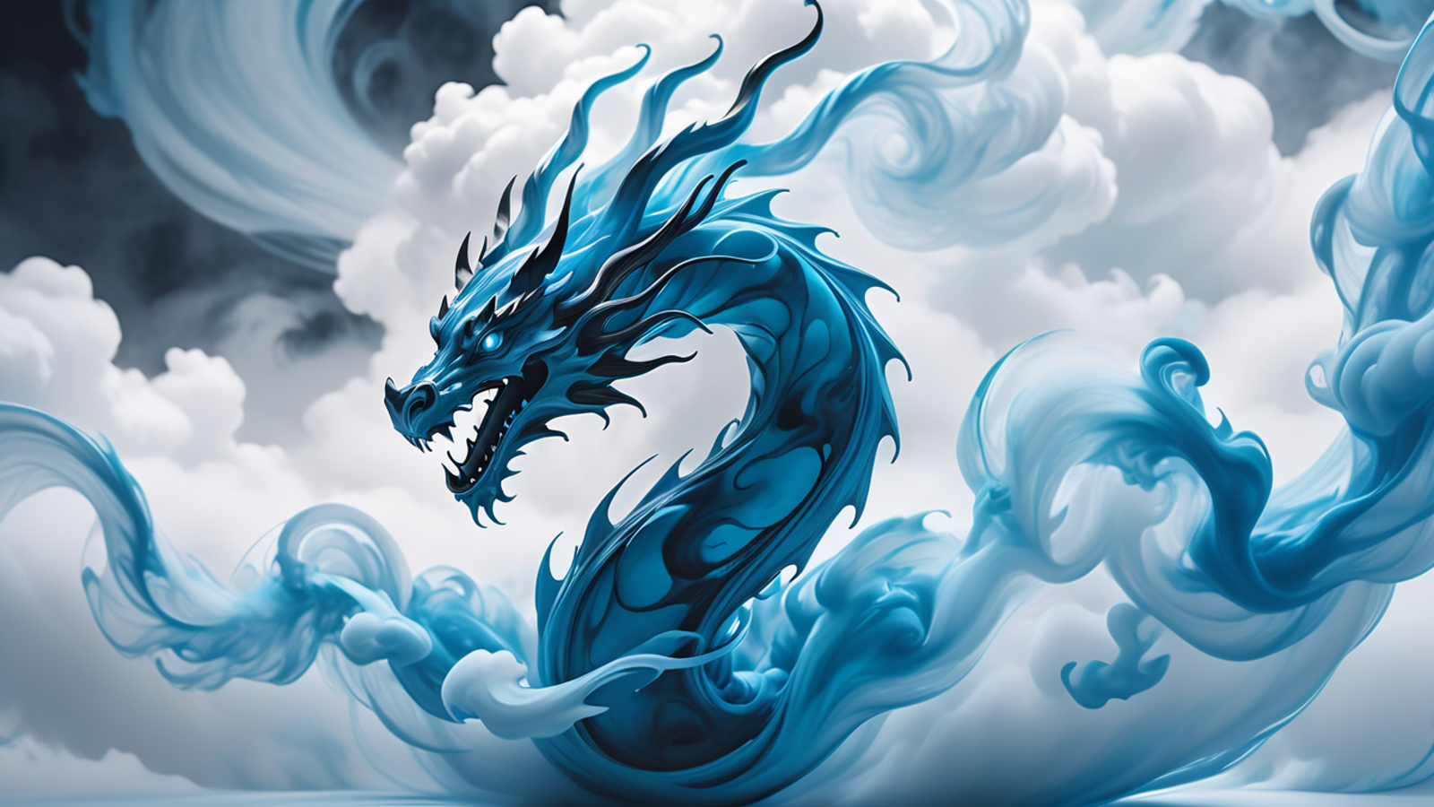 photograph, cinematic color grading, <lora:EnvyInkSwirlXL01:1>dragon made of ultra light blue swirling ink, in the clouds<...