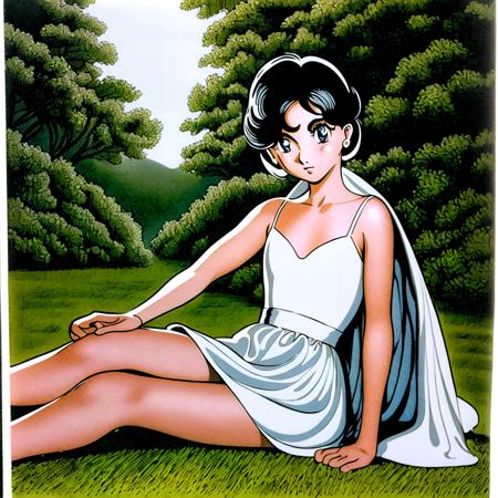 , (((masterpiece))), (((best quality))),  ((an extremely delicate and beautiful)),(upper body),(beautiful detailed eyes),  ,solo,white dress ï¼1 little girl sitting on the grassï¼,coloful,  , [[osamu]] olfn