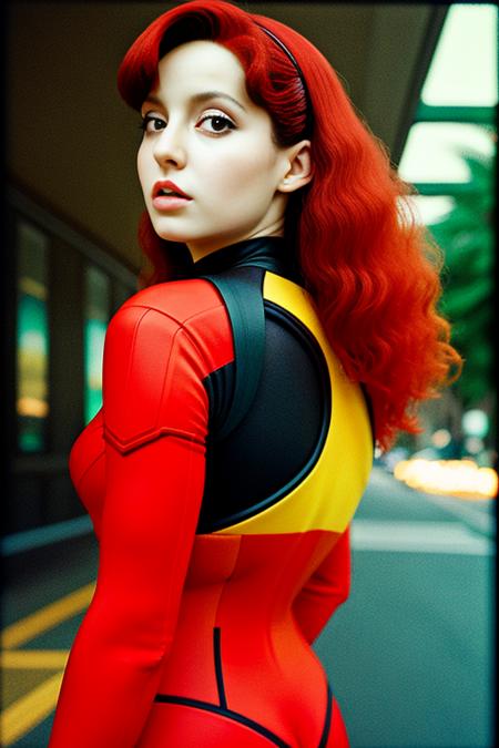 <lora:n0r4_lora:1>  n0r4 , hyper realistic photograph, detailed face, full body, hyper realistic photograph, detailed face, red hair, (black widow outfit), :: film grain, Kodak portra 800, f1.8,