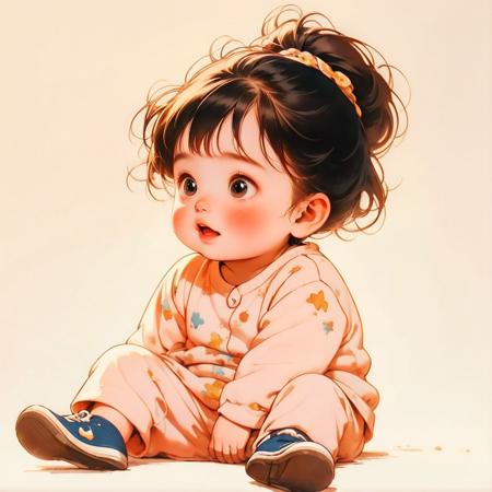 high quality,masterpiece,
Profile picture,1girl,toddler,round face,simple_background,;d,<lora:Children's illustration:0.8>,fat,loungewear,