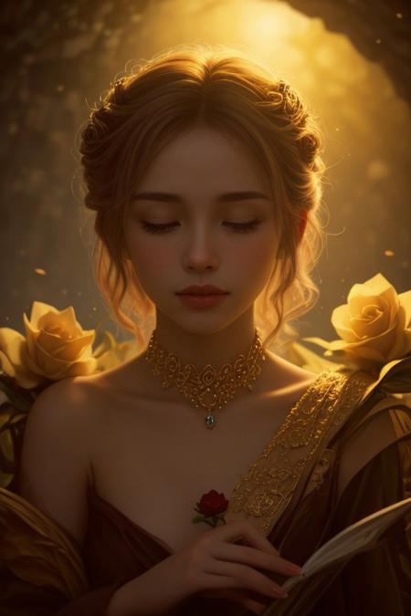 a lonely beautiful rose made of amber, atmospheric, sparkly, incredible, dreamy, magical, backlit, award winning, intricate details, ultra details, realistic, professional, highly detailed, super sharp, close up, fantastical, enchanting, storybook style, golden hour light . Surreal, ethereal, dreamy, mysterious, fantasy, highly detailed