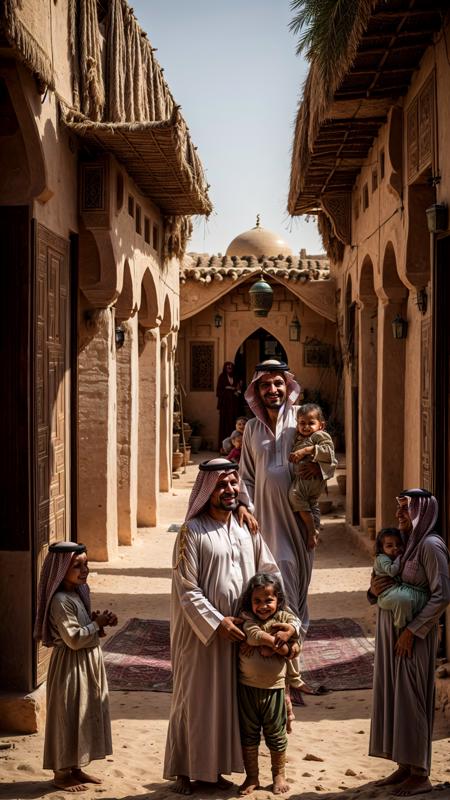 a portrait of mysterious entities, scary grin512, <lora:XSArchi_127:0.3> fantasy bedouin tribal cities, ((arabian, villages, family:1.3)), (stone, ethnic engraving), neanderthal and homo sapiens war, kaaba, market, camel, majestic apartment, tree house, golden cities, wonderful cinematic, futuristic, scifi, magical, <lora:djzMarketplaceV21:0.2> marketplace style, crowd, people, standing, building, pottery, garden, ((perfect quality)), <lora:add_detail:1>